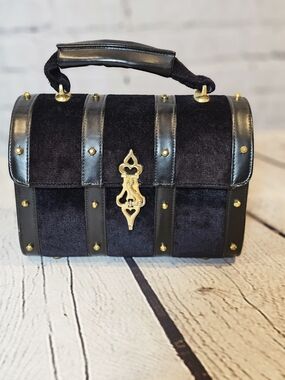 Meyers Vintage Black Velvet Top-Handle Bag with Gold Accent
